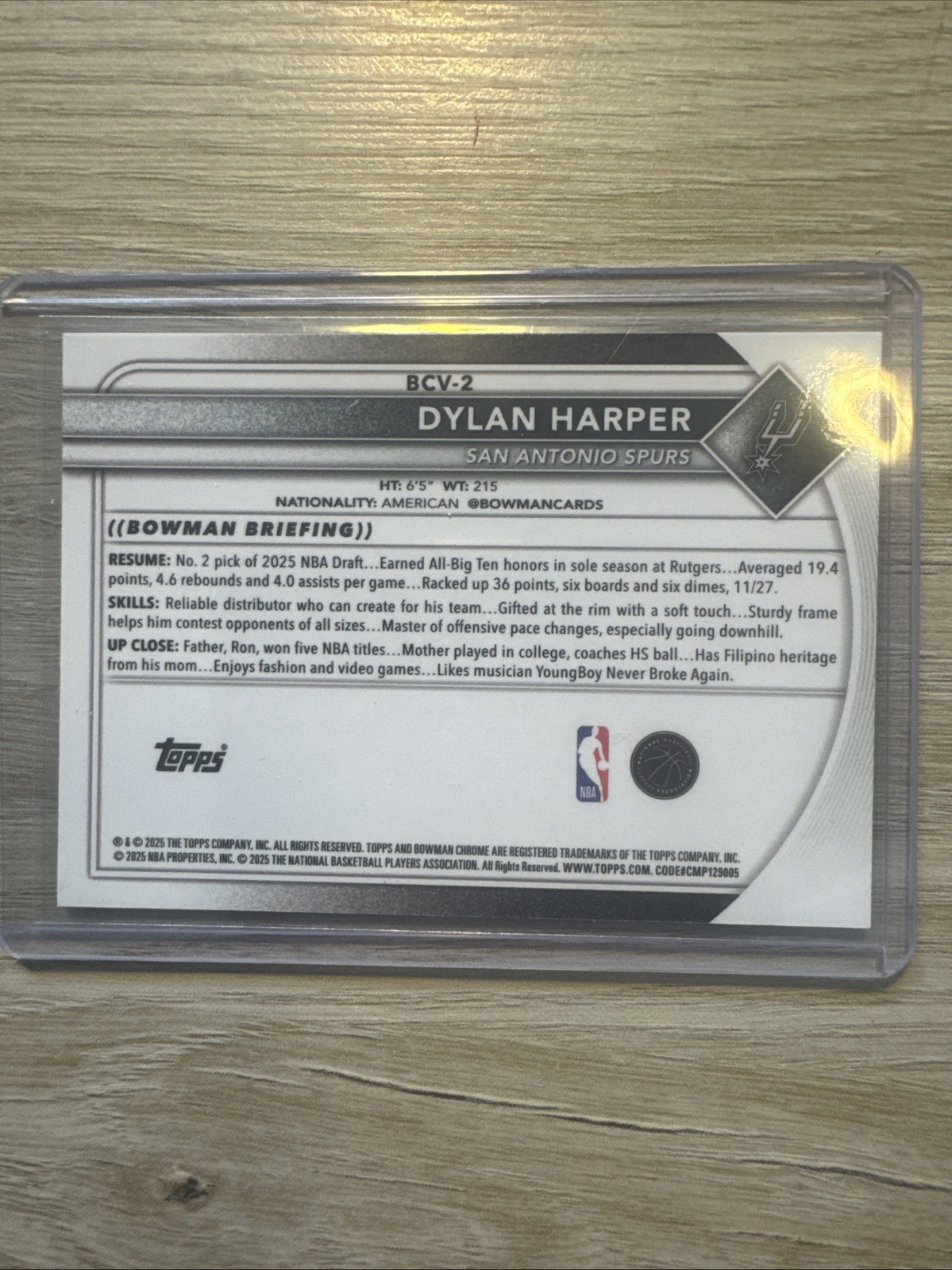 2025-26 Topps Bowman Chrome SP#/199 Fuschia Dylan Harper (RC) San Antonio Spurs