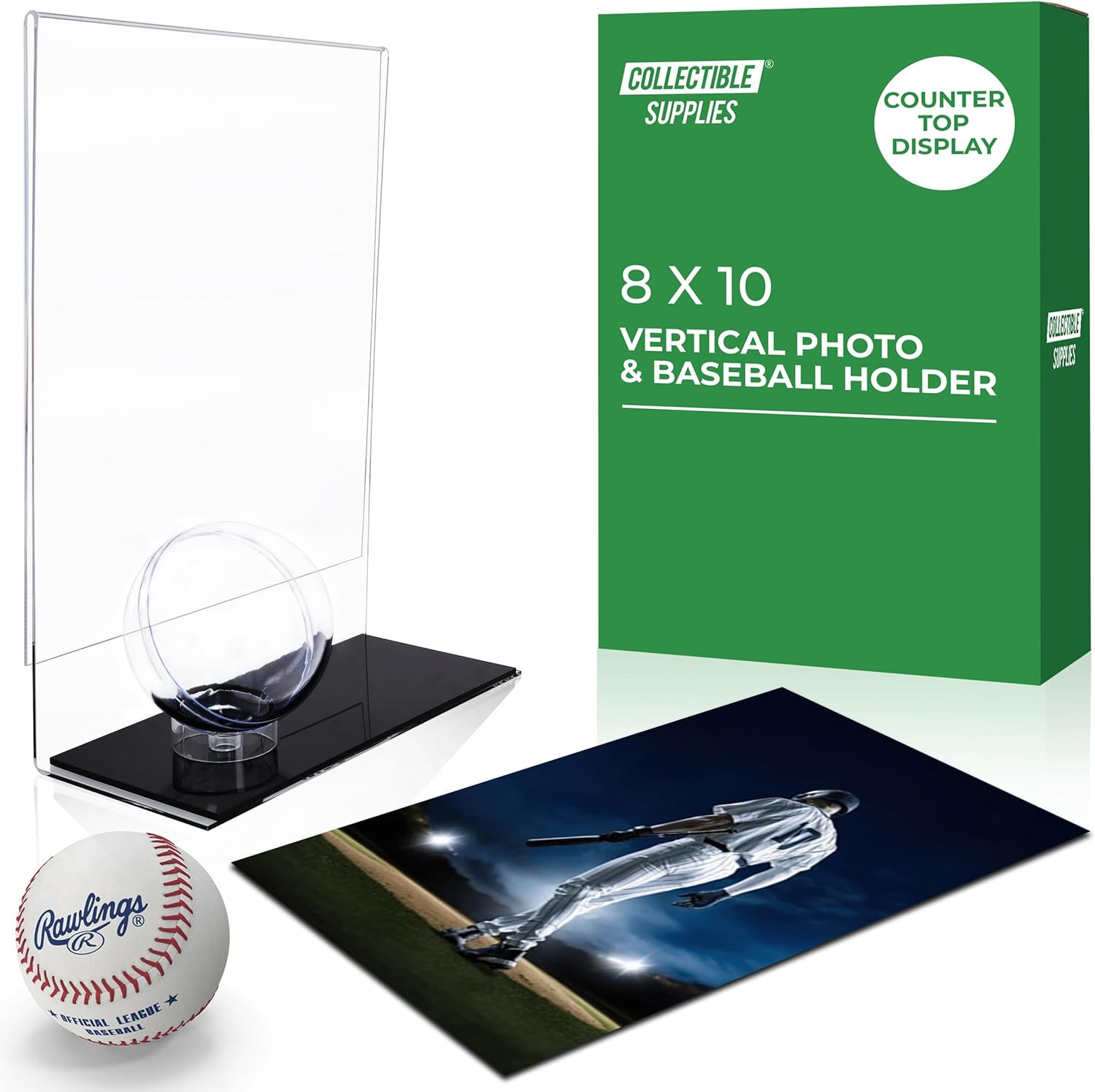 Baseball Holder with Picture Frame – Acrylic Baseball Card Display Case for 8X10