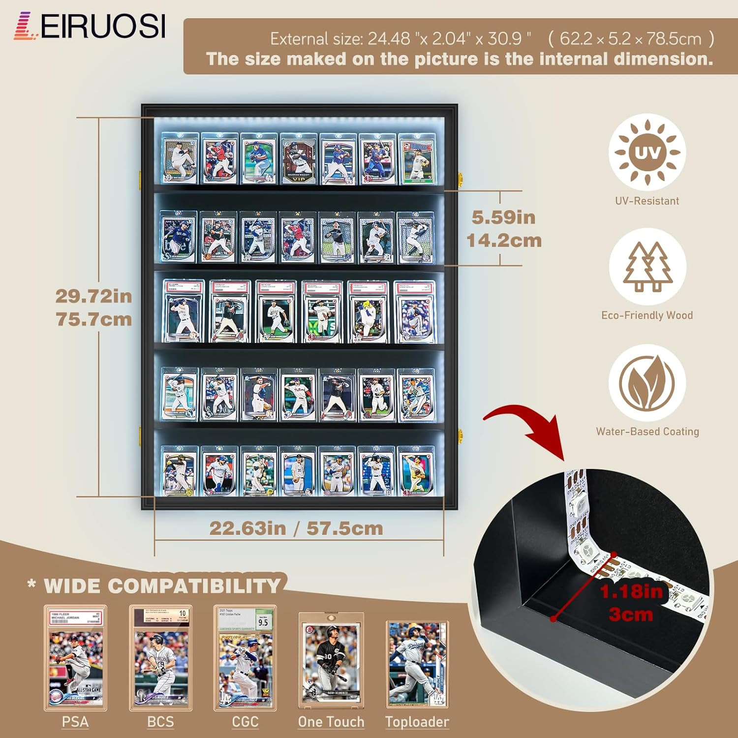 Lockable 5-Tier Baseball Card Display Case with UV Protection