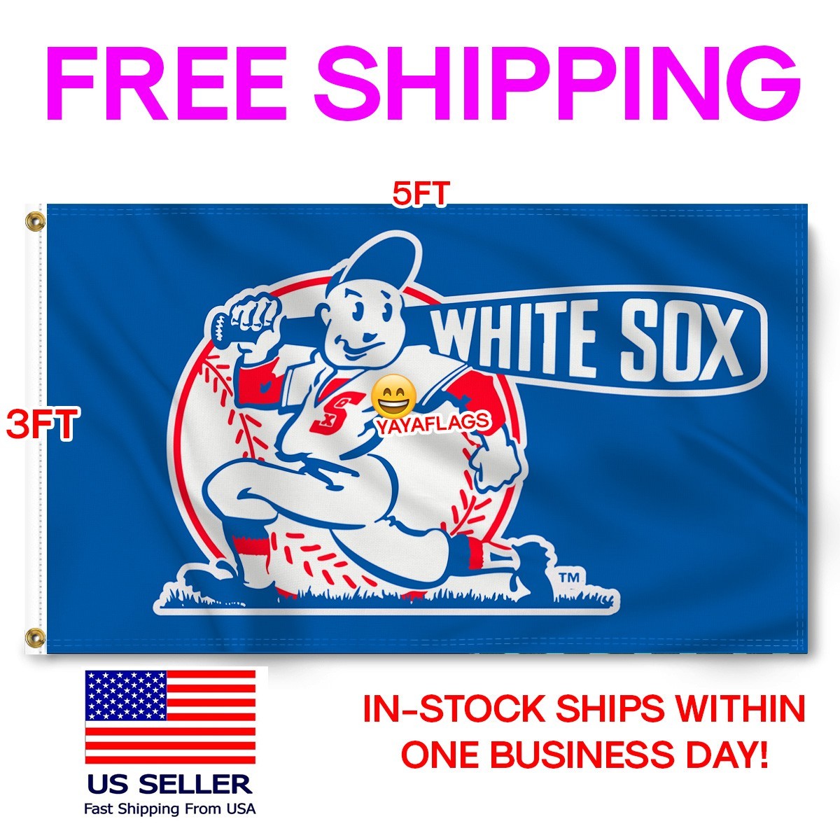 Chicago White Sox Premium 3×5 Feet Flag Banner, Batterman Retro Logo