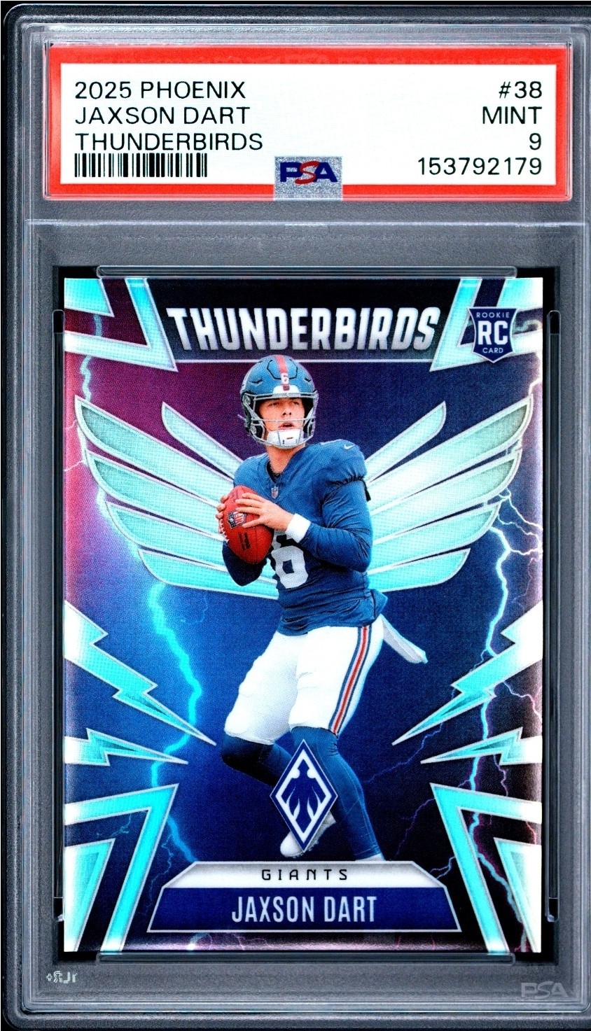 2025 Panini Phoenix – Thunderbirds Jaxson Dart #38 (RC) – PSA 9 – NY Giants 🍎