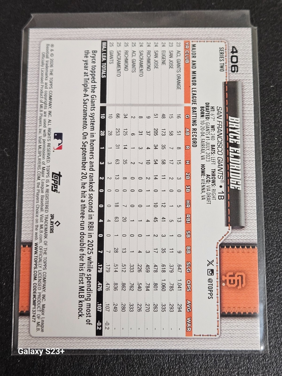 2026 Topps Series 2 Super Box Bryce Eldridge RC Silver Foil Board #406 Giants