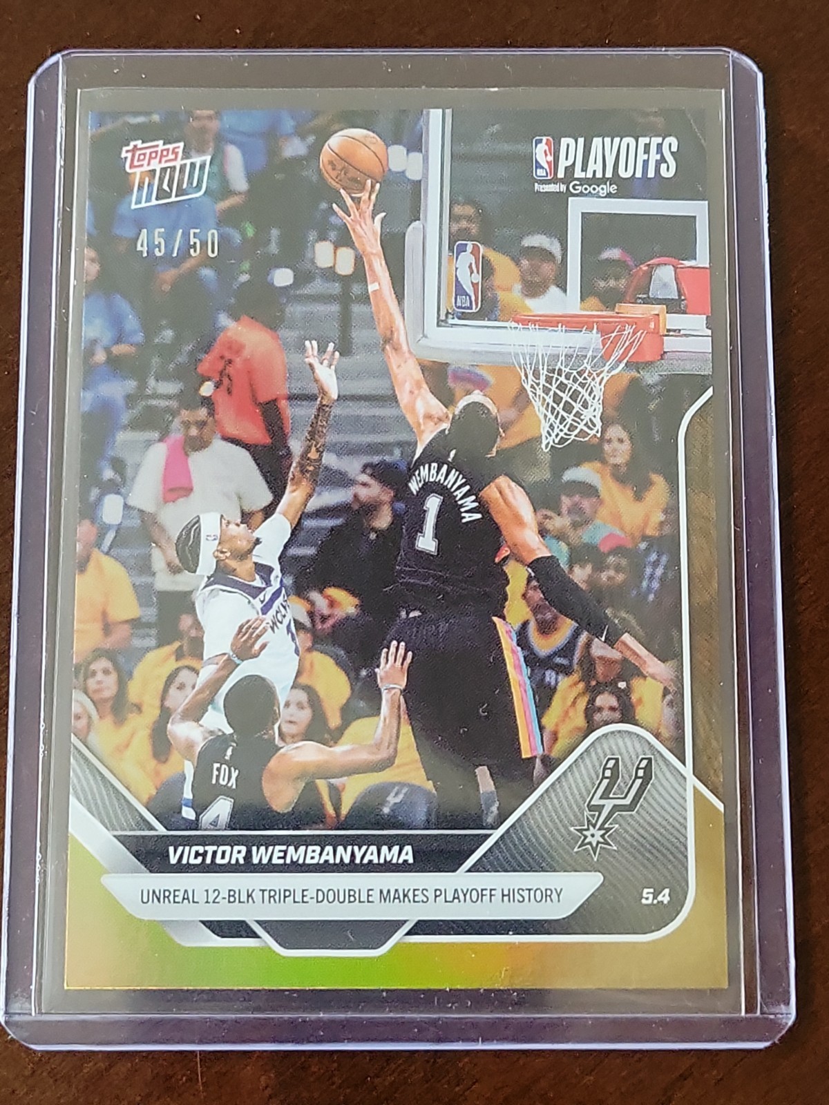 Victor Wembanyama /50 GOLD Topps Now 2026 Unreal 12-BLK Trip-Doub Playoff Hist.