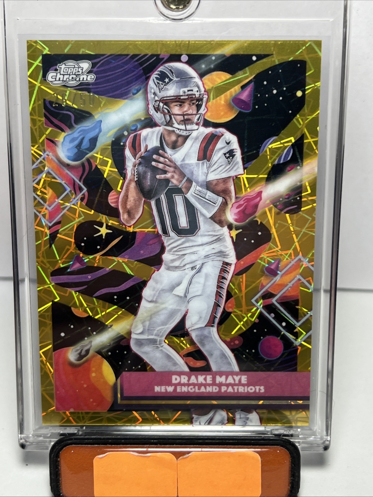 2025 Topps Cosmic Chrome Drake Maye Gold Interstellar Refractor /50