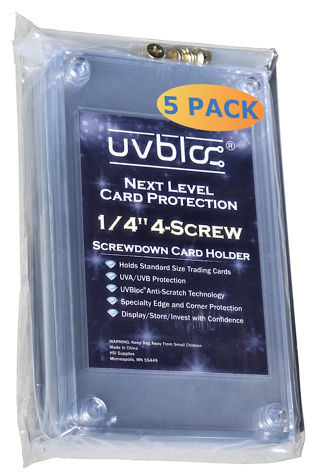 Baseball Card Holder Cases 5 Pack Protectors Hard Plastic Screw Down 35pt Sle