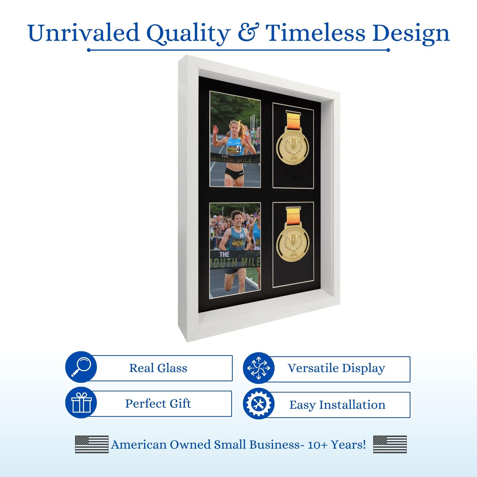 Shadow Display (4 Medals) – Wall-Mounted, Tempered Glass, Wood Frame – Marath…