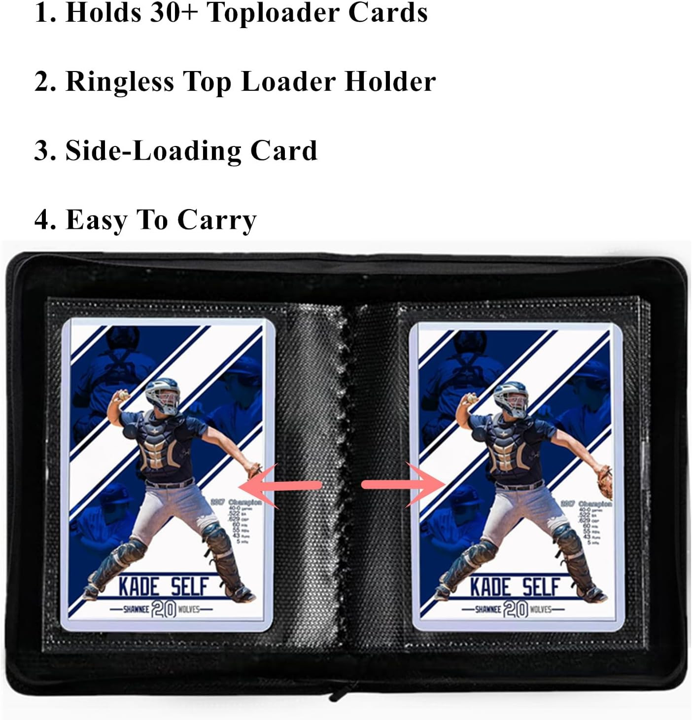 Toploader Binder 30 Cards – 1 Pocket Top Loader Zippered Album with Side-Loading