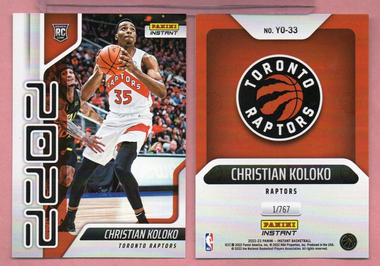Christian Koloko 2022-23 Panini Instant Year One RC #33 Raptors PR 767