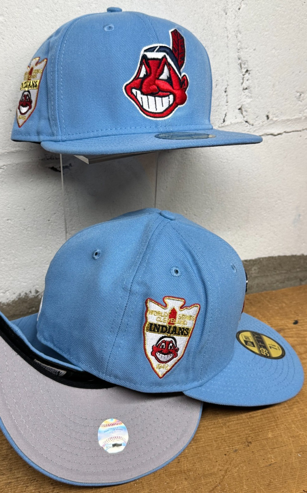 Cleveland Indians Wahoo New Era Fitted Club 59Fifty Hat Custom NEW LITE BLUE