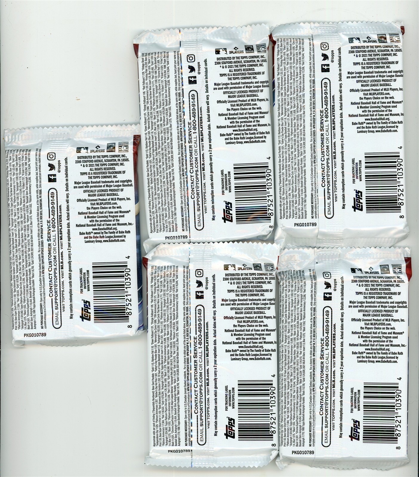 5 PACK LOT 2021 TOPPS BASEBALL UPDATE SERIES SEALED PACKS 16 CARDS PER PACK