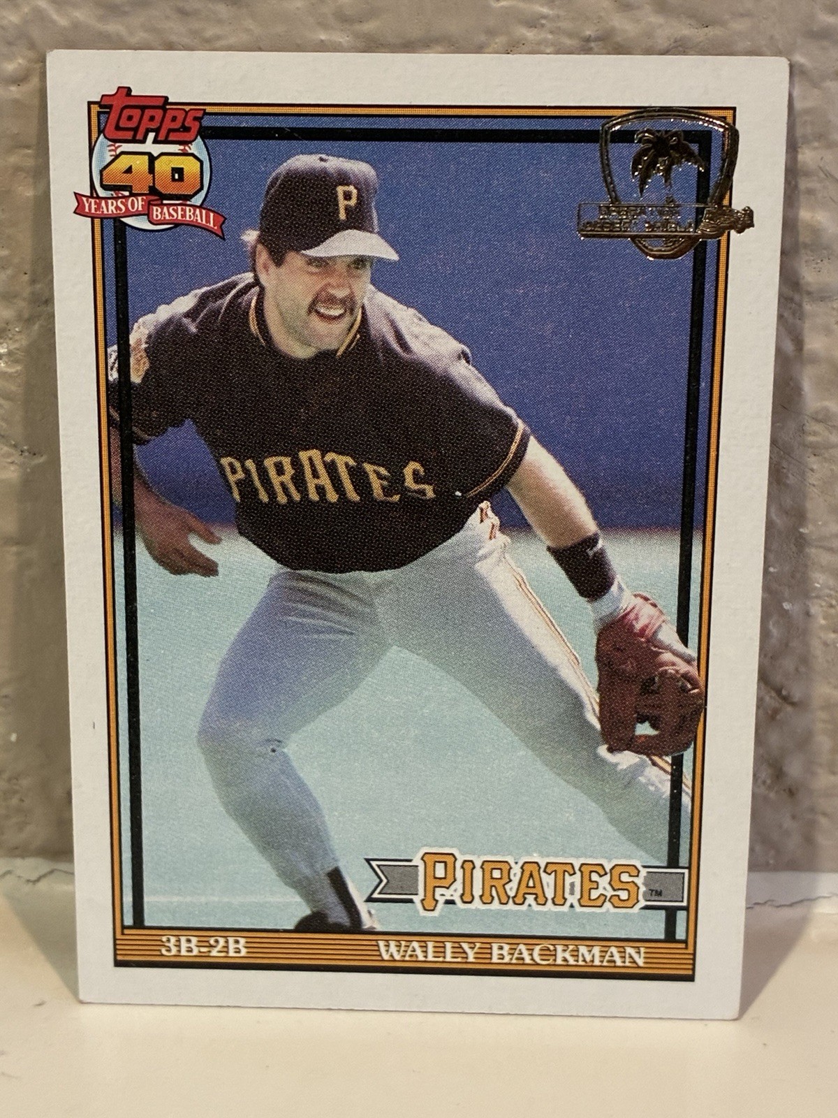 1991 Topps Operation Desert Shield #722 Wally Backman Pirates Wax Stain H