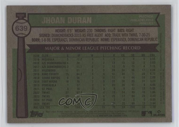 2025 Topps Heritage High Number Dark Blue Bordered Jhoan Duran #639 14dq