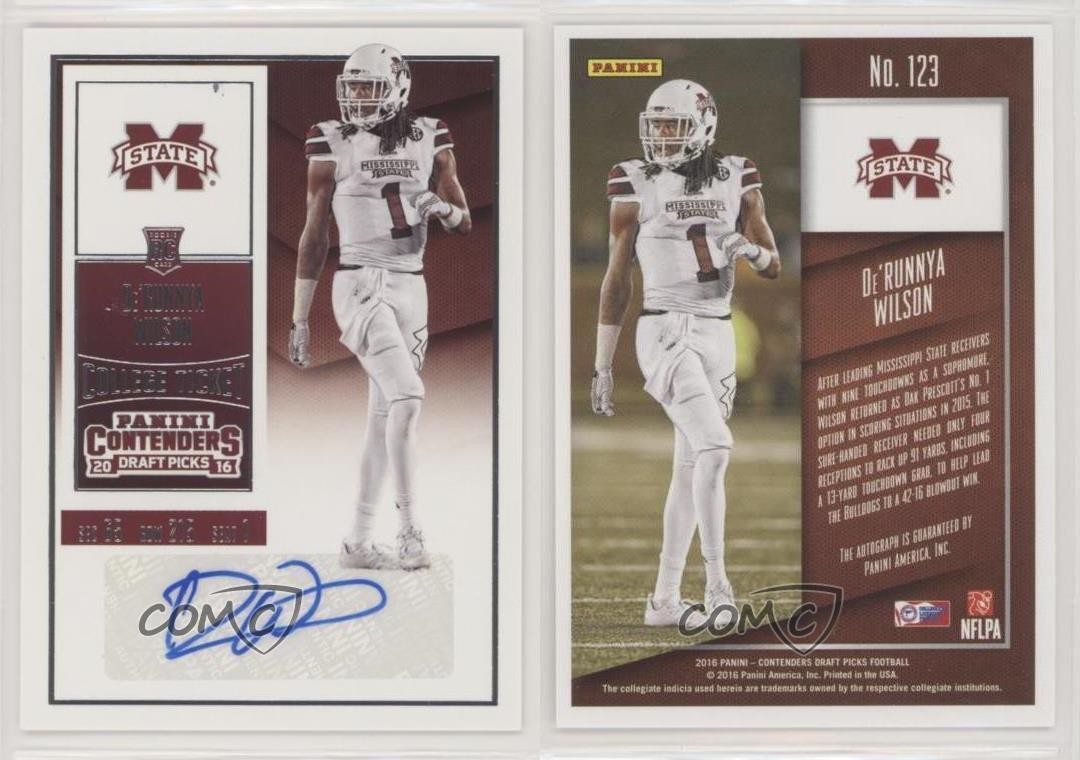 2016 Panini Contenders Draft Picks De’Runnya Wilson #123 Rookie Auto RC 3lz