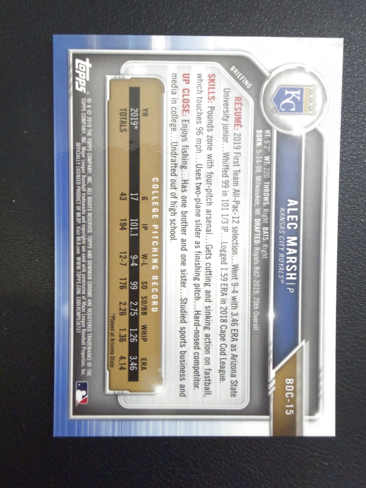 2019 Bowman Chrome Draft Alec Marsh 1st Bowman Asia Mojo Refractor #BDC-15