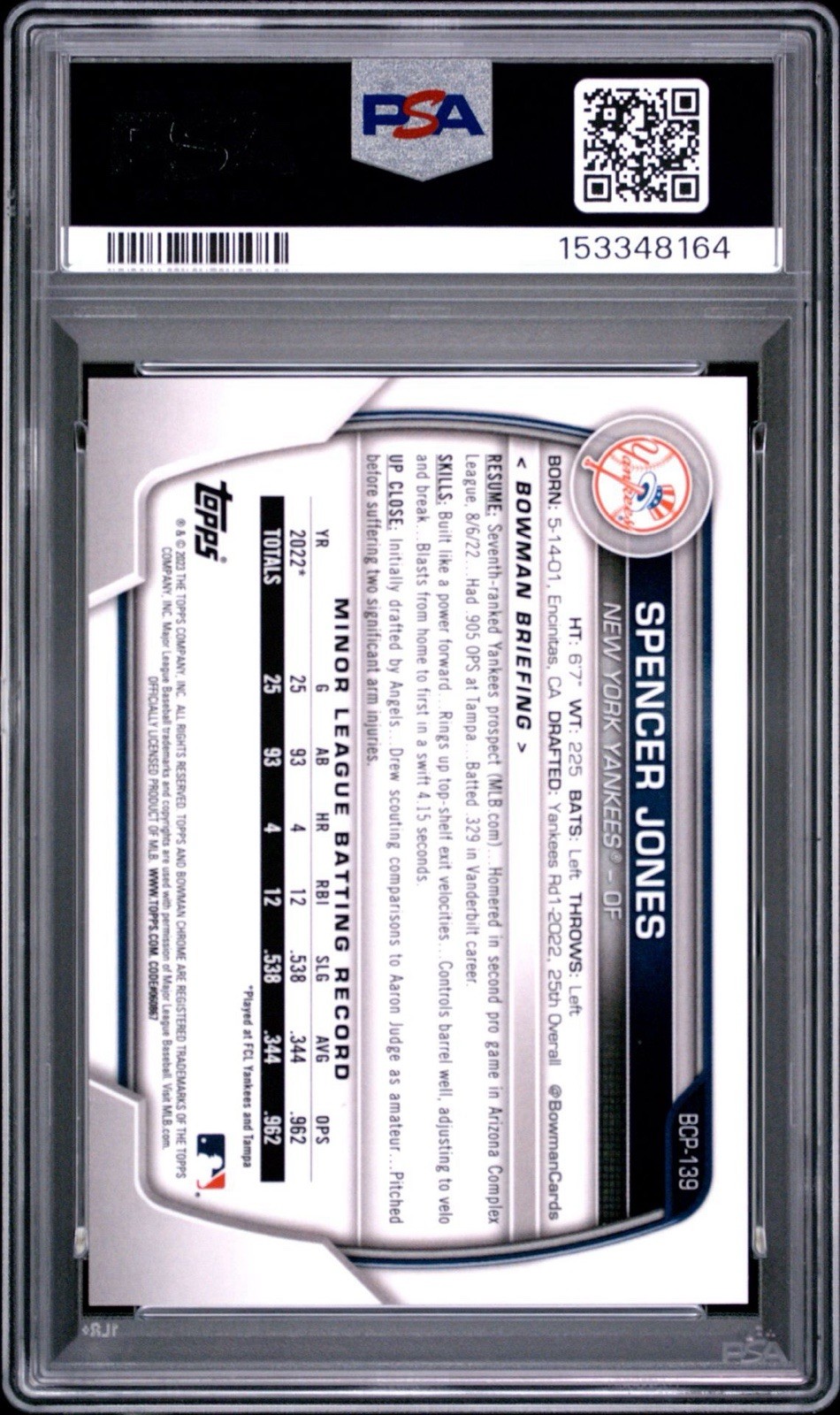 2023 BOWMAN MEGA BOX CHROME | NAVY REFRACTOR [#11/175] Spencer Jones PSA 10