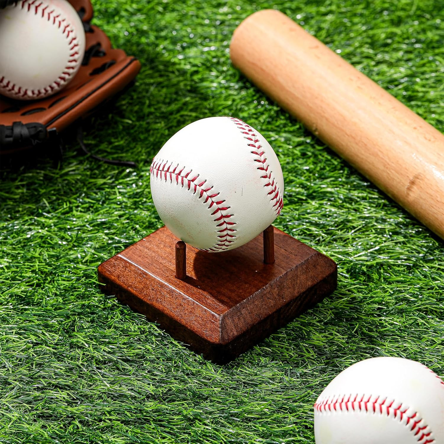 1 Pcs Baseball Display Holders Wooden Baseball Display Base with 3 Supporting Do