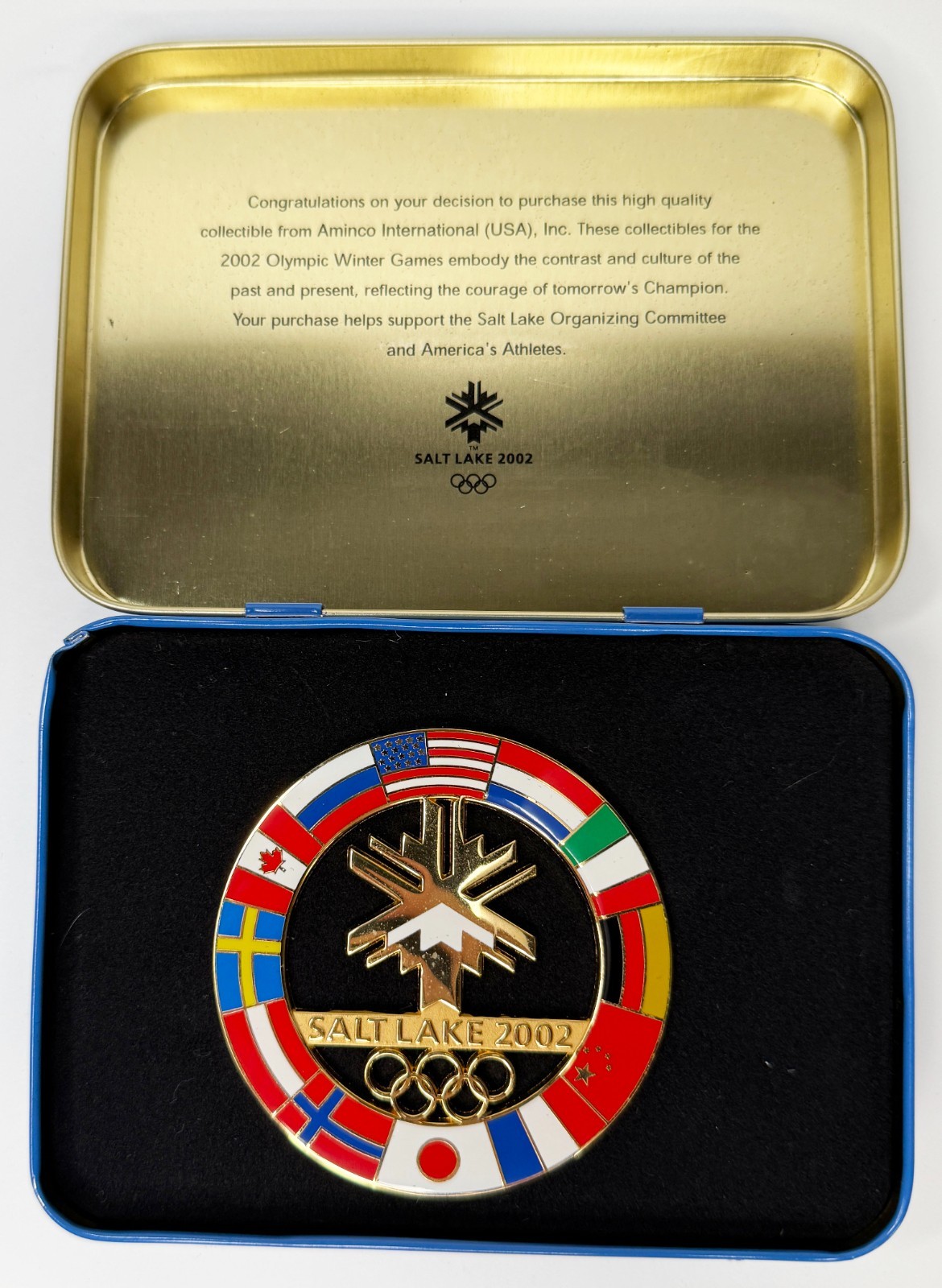 2002 Winter Olympics Flag Pin – LIMITED EDITION – NOS NIB – RARE LARGE SIZE