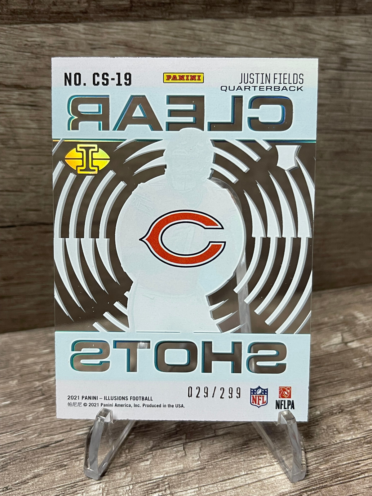 2021 Illusions Clear Shots Light Blue /299 Justin Fields #CS-19 Rookie TC486