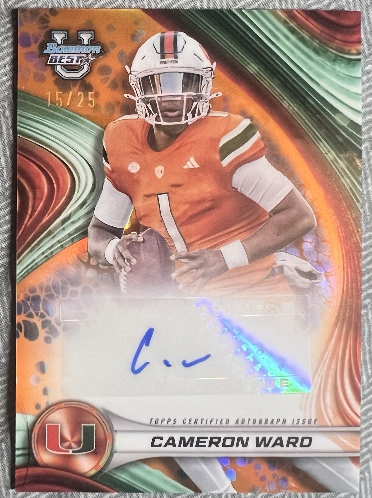 2024 Bowman’s Best U – Cameron Ward – /25 Autograph Orange #BOA-CWA Miami