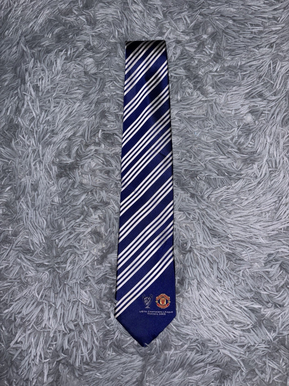 Official Manchester United Neck Tie Blue White Striped UEFA Champion League 2008