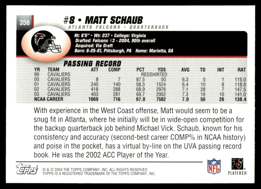 2004 Topps #356 Matt Schaub Topps Collection