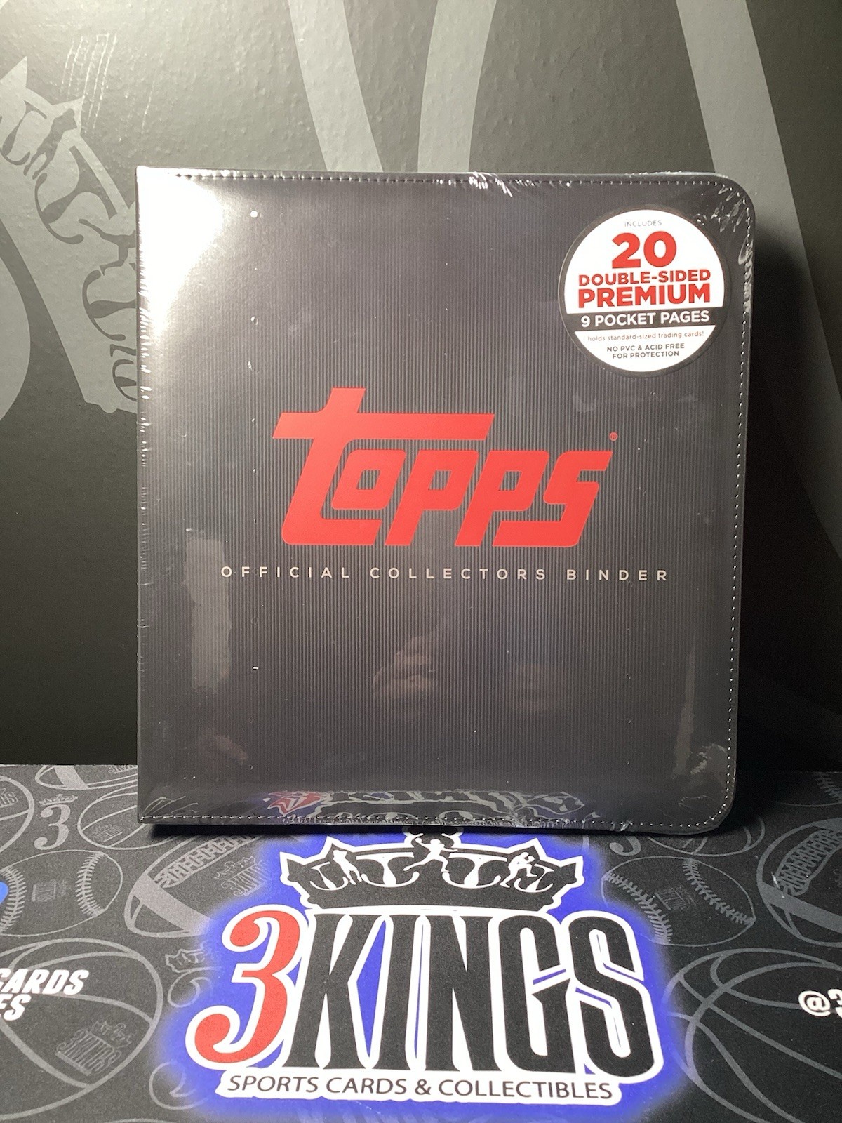 Topps Official 3-Ring Collector Binder + 20 Pages Holds 360 Cards – Black