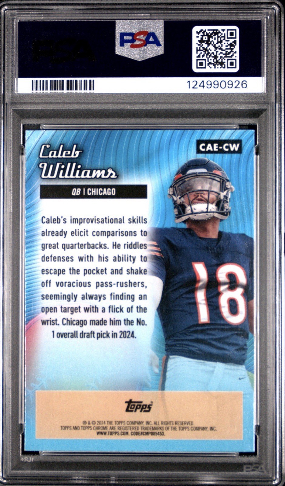 Caleb Williams – 2024 Topps Chrome All-Etch RC Yellow Refractor /75 – PSA 10