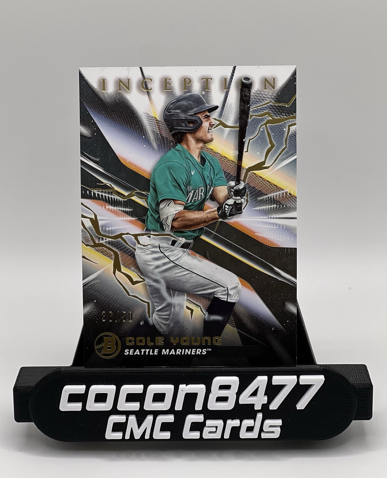 Cole Young 2023 Bowman Inception #90 Gold Foil Electricity /50 Seattle Mariners