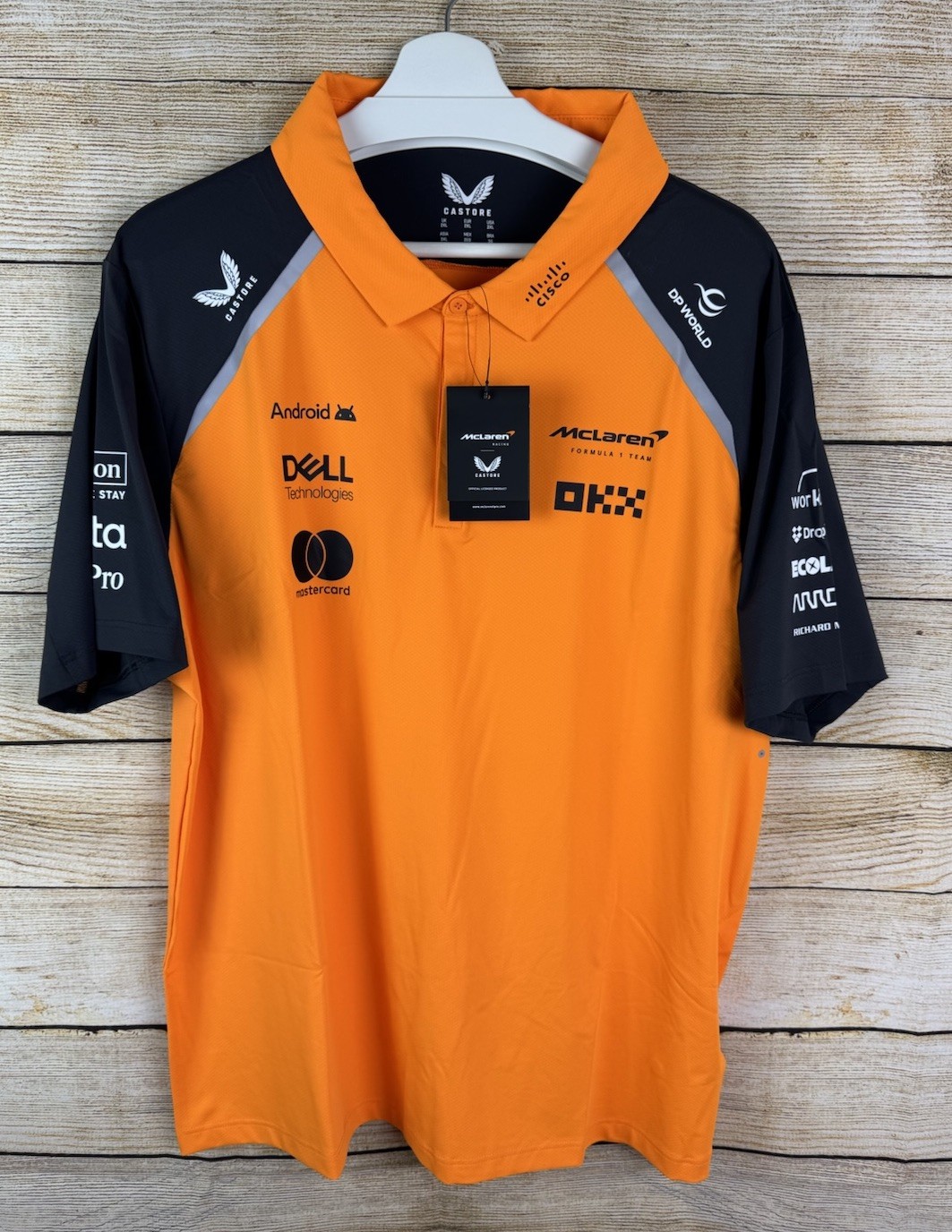 New McLaren Formula 1 Mens Sz L XL Team 2025 Polo Shirt Castore Papaya Orange F1