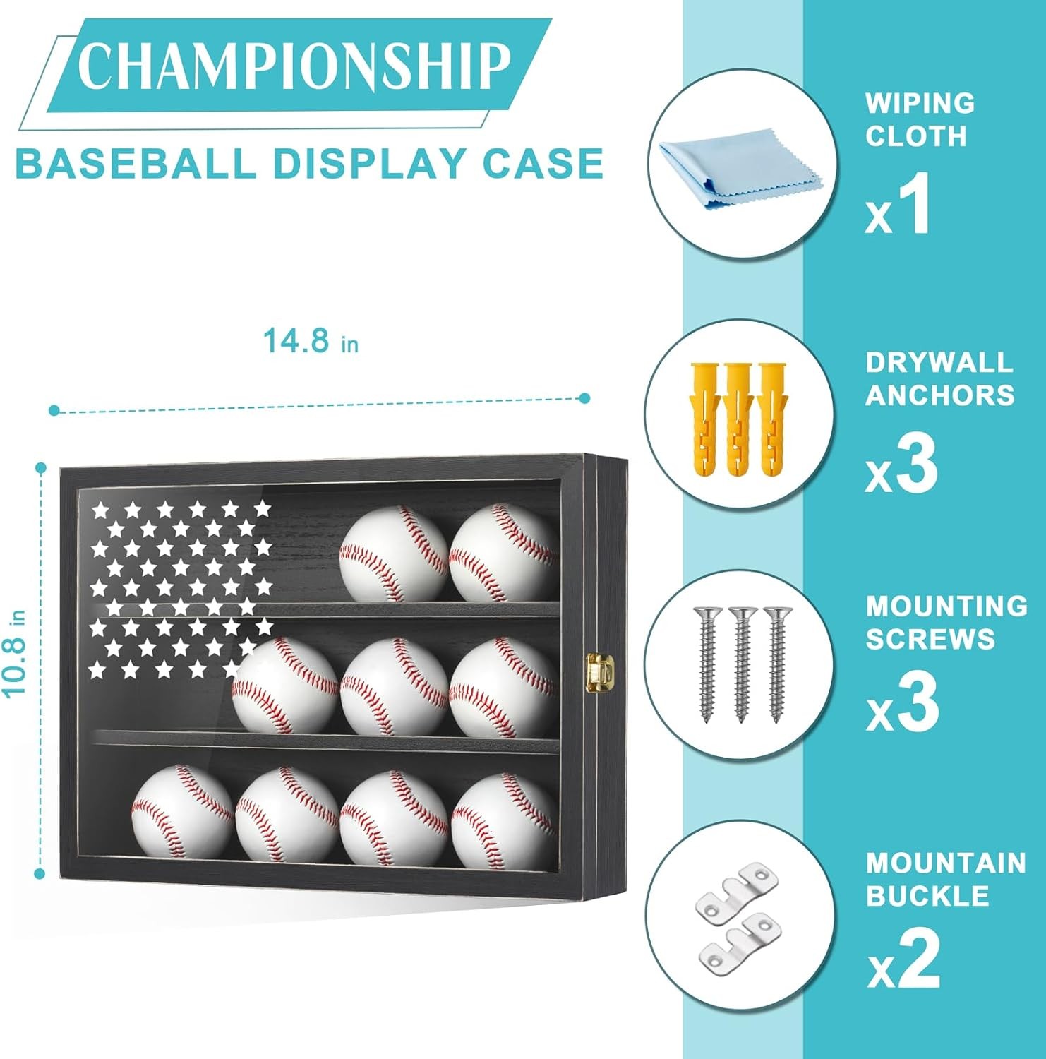 Retro Baseball Display Case Holds 12 Balls, 11″X16″ Baseball Storage Box with HD