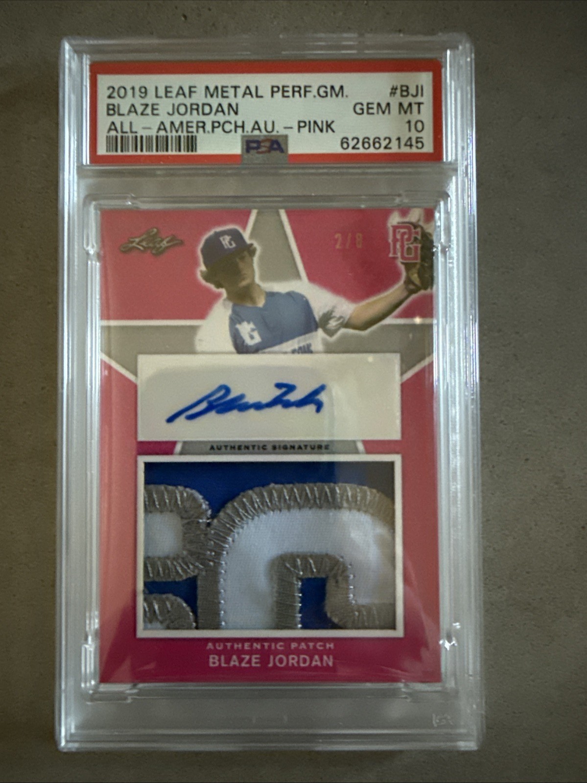 2019 Leaf Metal Blaze Jordan All American Patch Auto Pink /8 PSA 10 Gem Mint