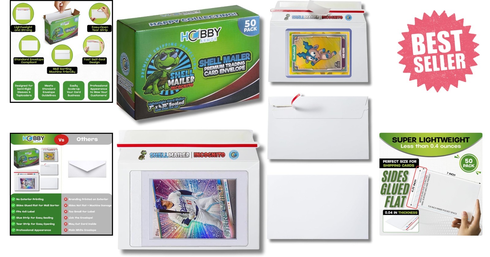 50 Pack Trading Card Shipping Envelopes – 7 x 4.35″ Self-Seal Protection