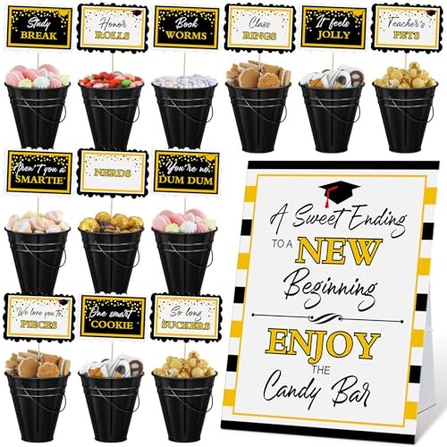 Jingmore 25 Pcs Graduation Candy Buffet Party – Black Plaid Border Style