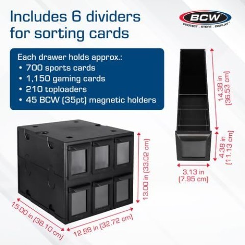 6 Drawer Card Catalog – Black | Stackable Trading Card Organizer Box | Holds …