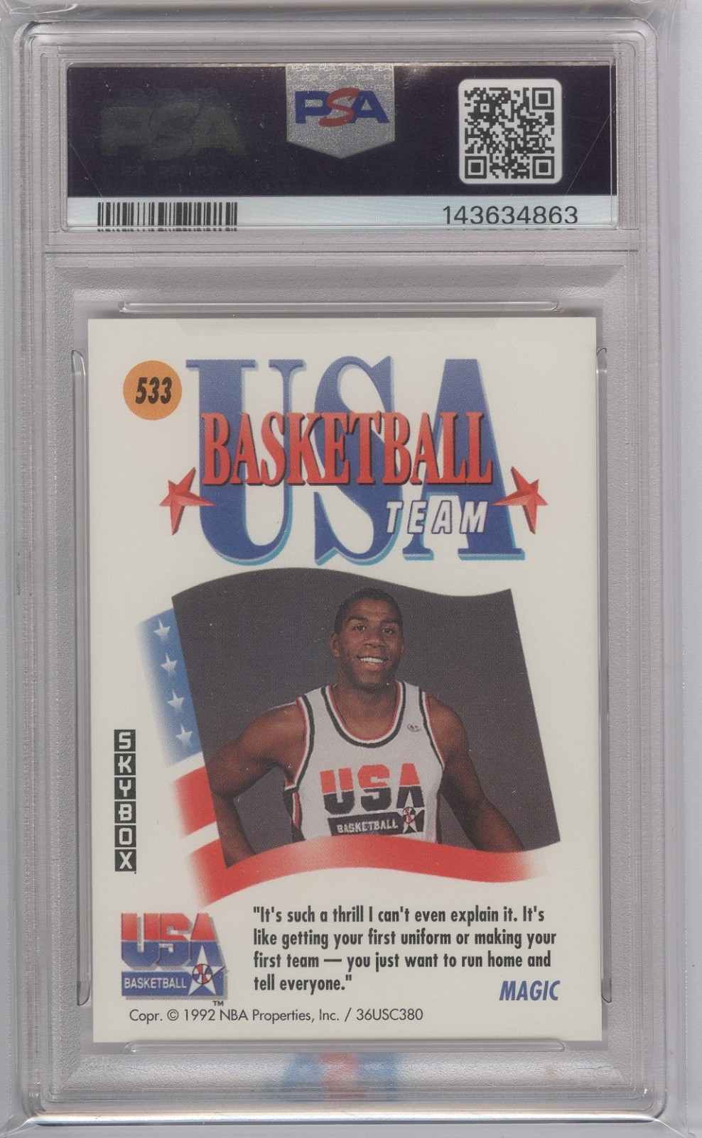 1991 Skybox Earvin Magic Johnson #533 Team USA PSA 10 Barcelona