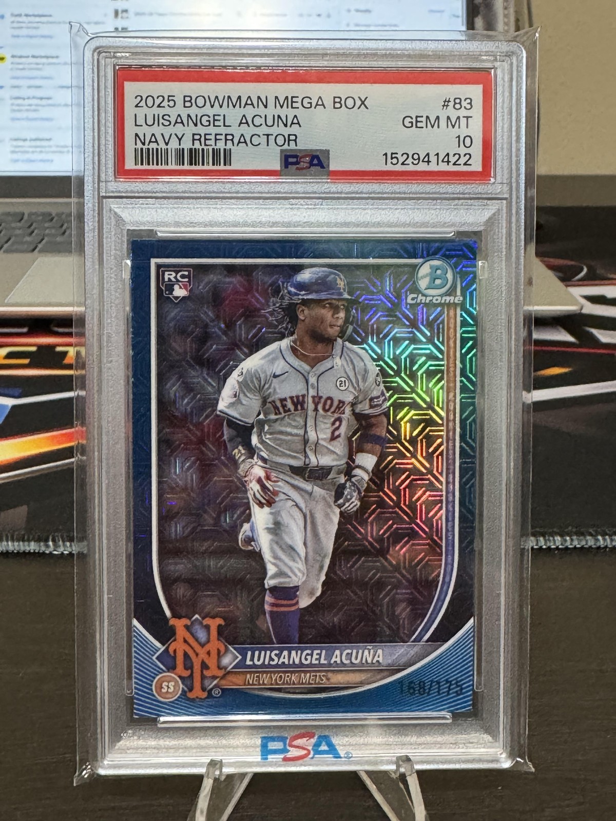 2025 Bowman #83 Luisangel Acuña Chrome Mojo Navy Refractor PSA 10 #/175