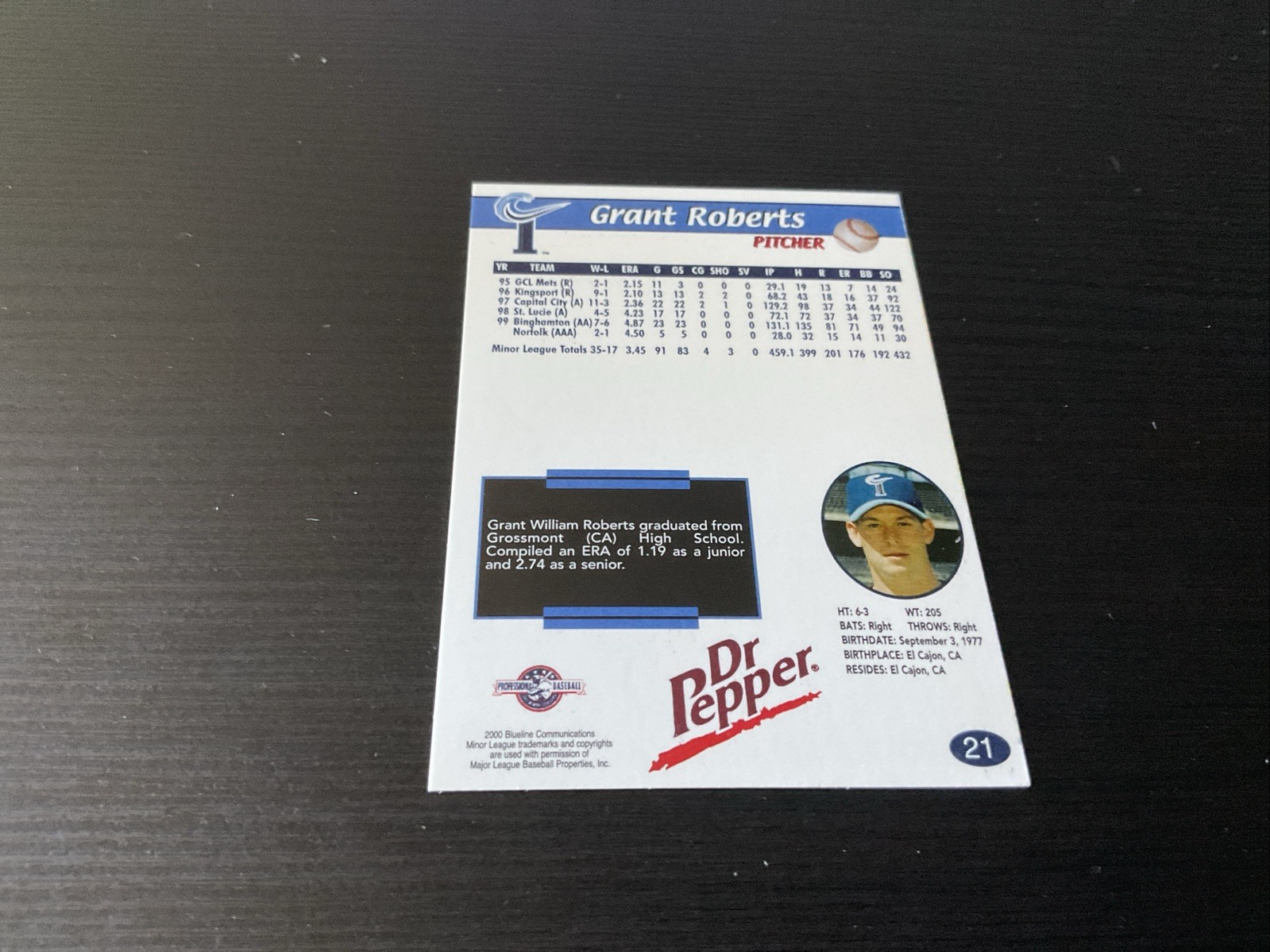 Grant Roberts autographed Baseball Card 2000 Blueline Rookie #21