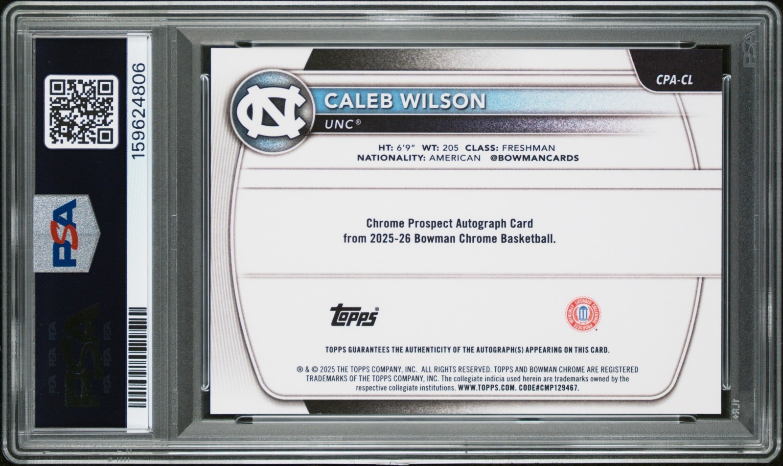 CALEB WILSON RC 2025 BOWMAN U CHROME GOLD GEOMETRIC ROOKIE AUTO SP 48/50 PSA 9