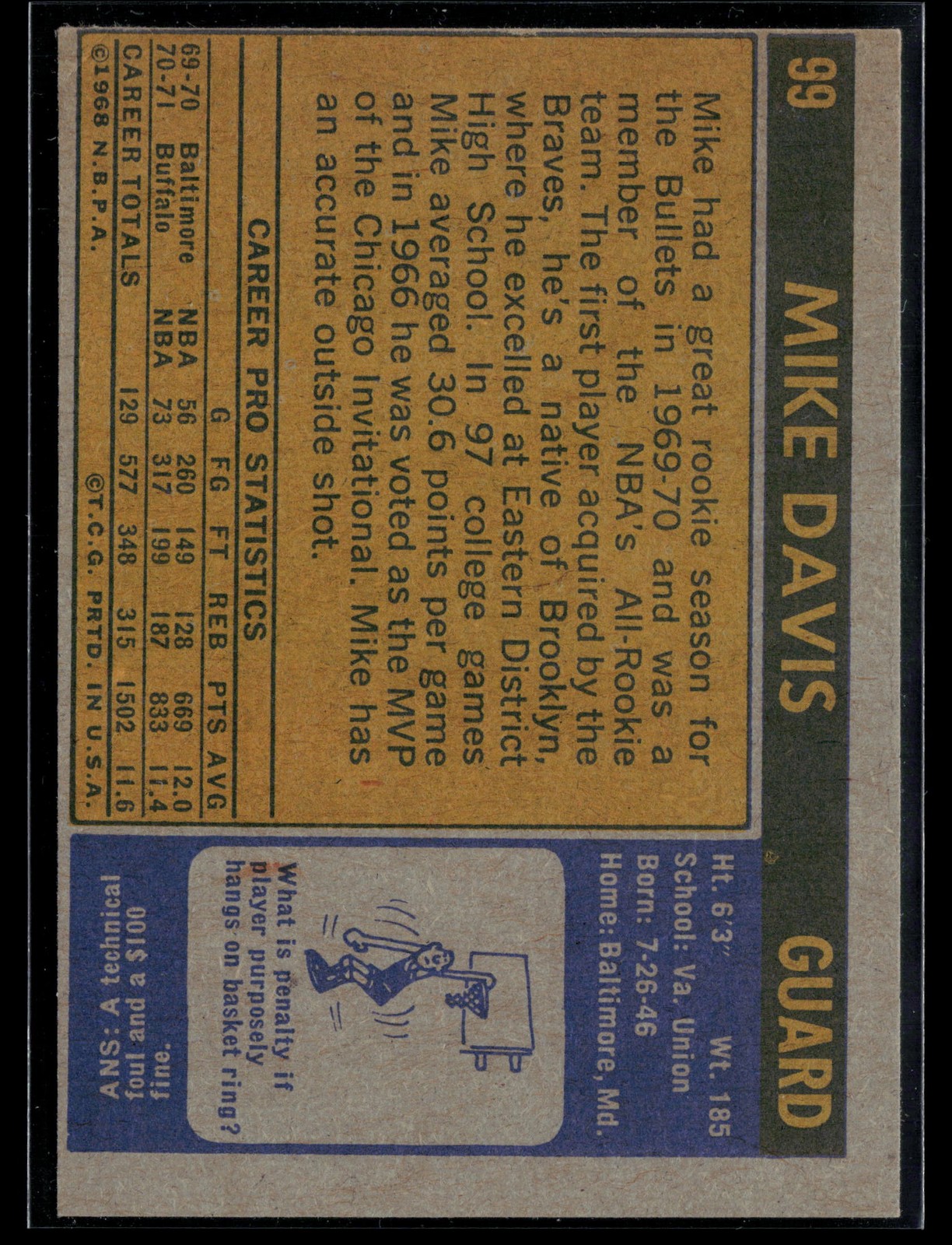 Mike Davis 1971-72 Topps #99