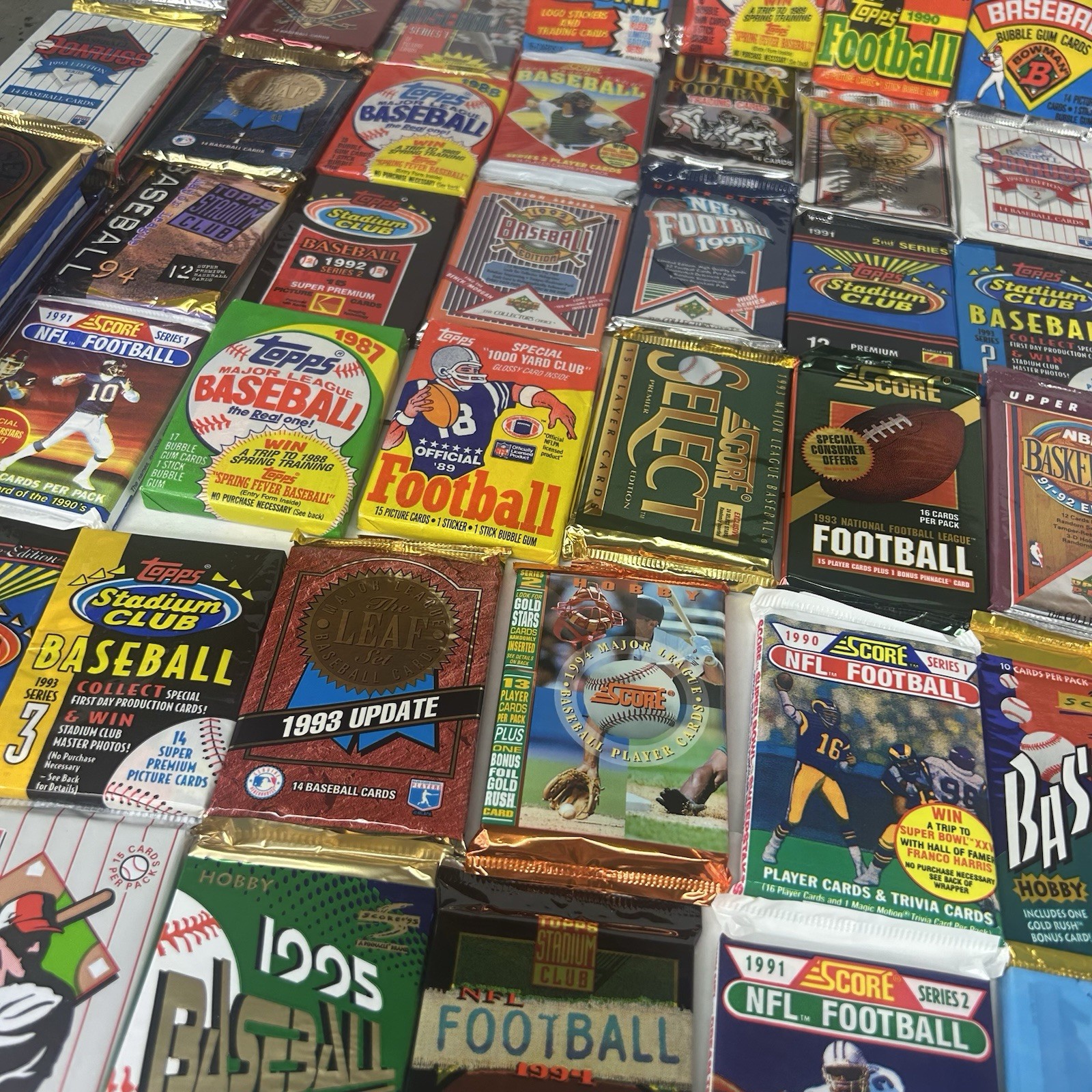 100+ Lot Vintage 80s-90s Baseball, Basketball, & Football Cards – Sealed Packs