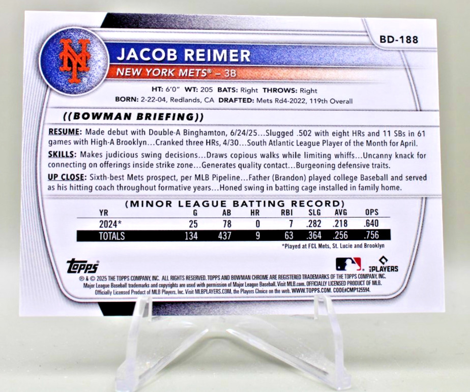 2025 Bowman Draft Jacob Reimer #BD-188