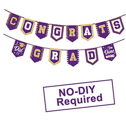 2025 Graduation Banner – No DIY Required Graduation Party Supplies Purple