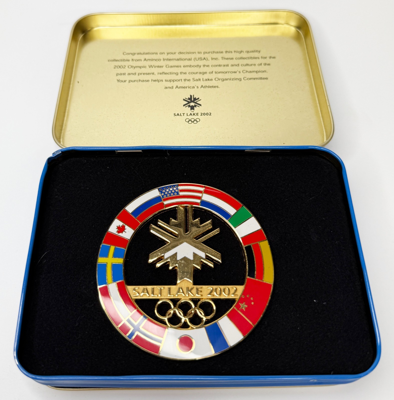 2002 Winter Olympics Flag Pin – LIMITED EDITION – NOS NIB – RARE LARGE SIZE