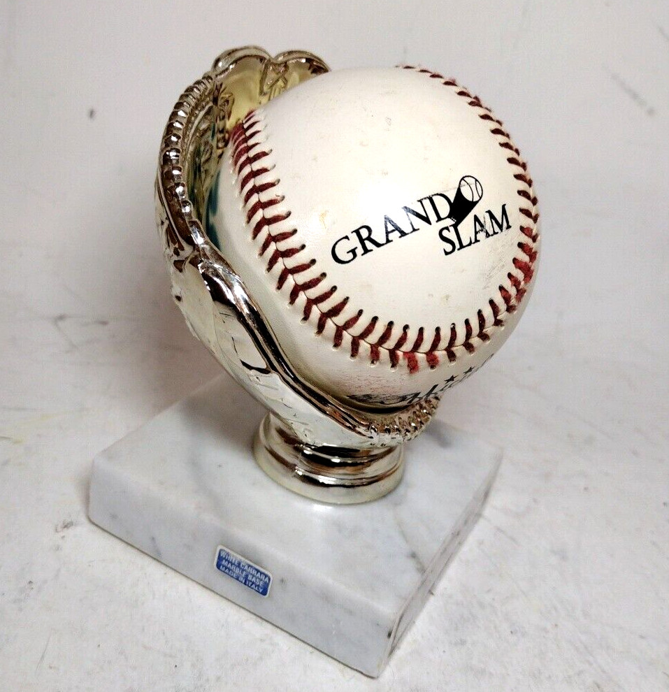Vintage Trophy Style Prize Baseball Holder White Marble Base Made In Italy