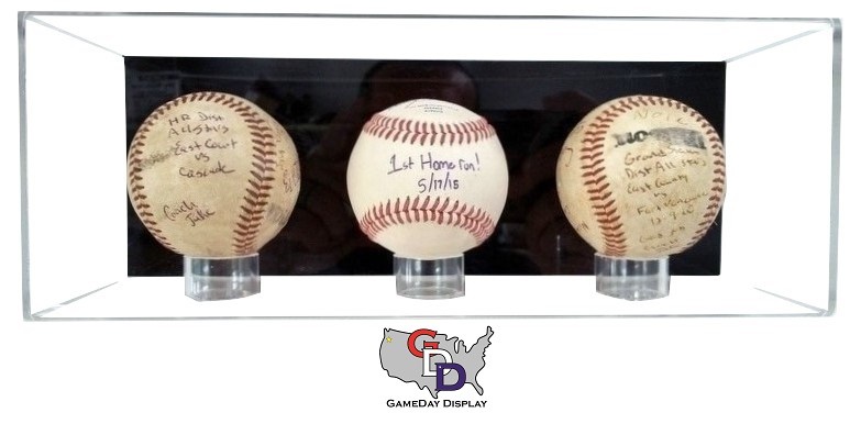 ACRYLIC THREE 3 Triple MLB BASEBALL DISPLAY case Wall Mounting UV Protecting A