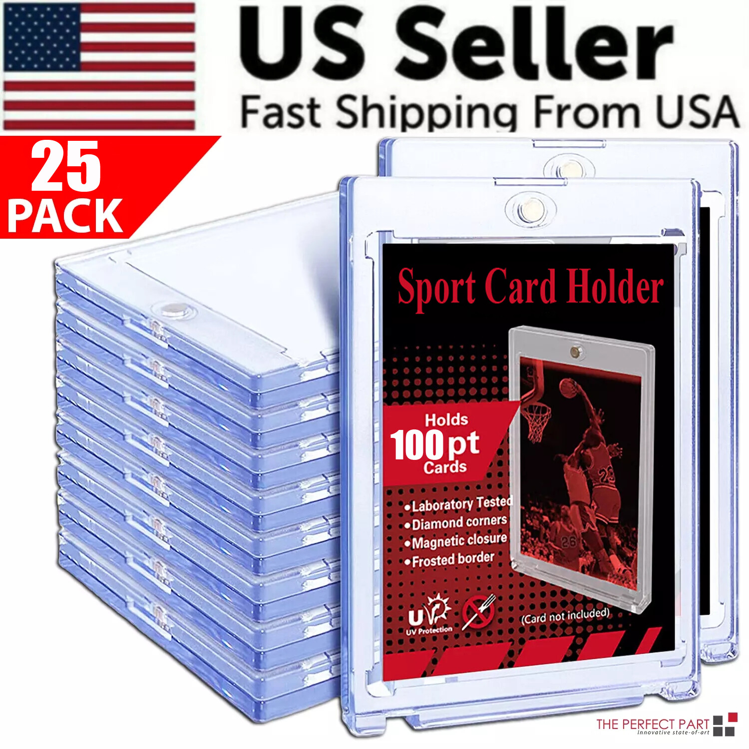 25 Pack Magnetic Trading Sports Card Holders 100pt One-Touch Hard UV Protection
