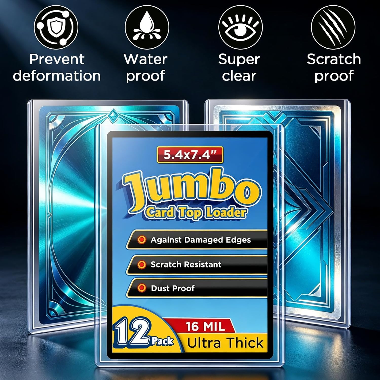 Jumbo Card Hard Sleeves – 12 Pack Rigid Plastic Top Loaders for 5.4 X7.4” Jumbo