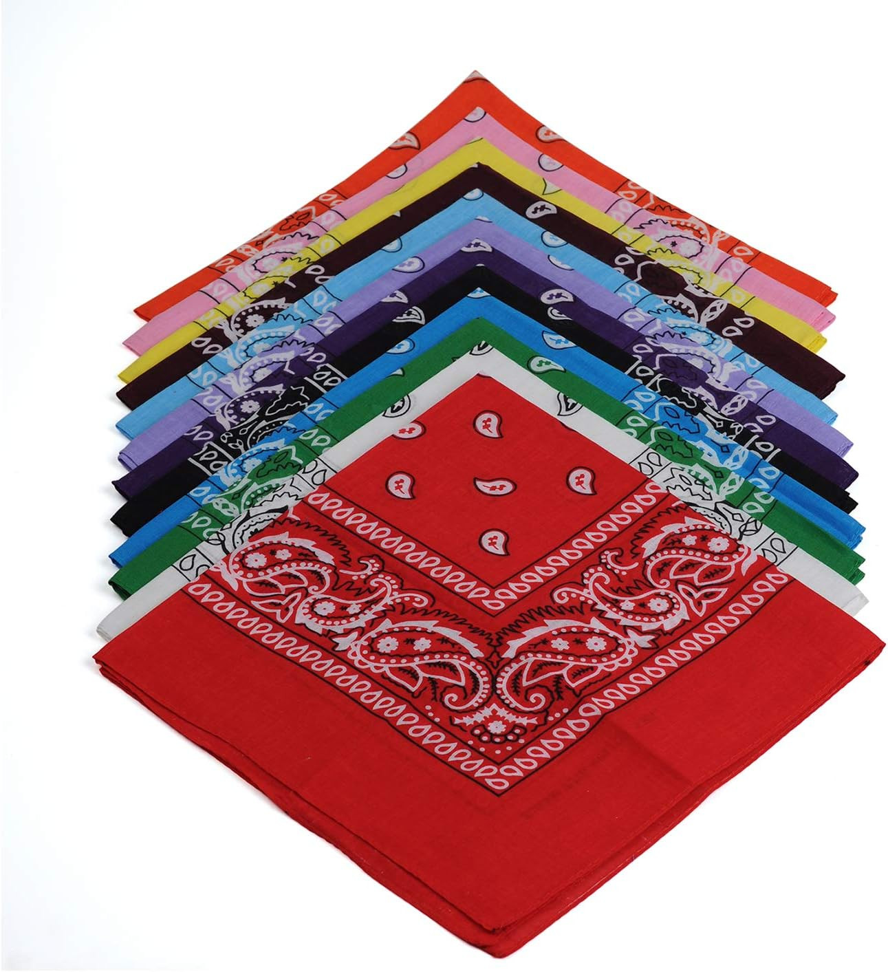 One Dozen/12Pcs Assorted Bandanas 22X22 Inch 100% Cotton Novelty Double Sided Pr