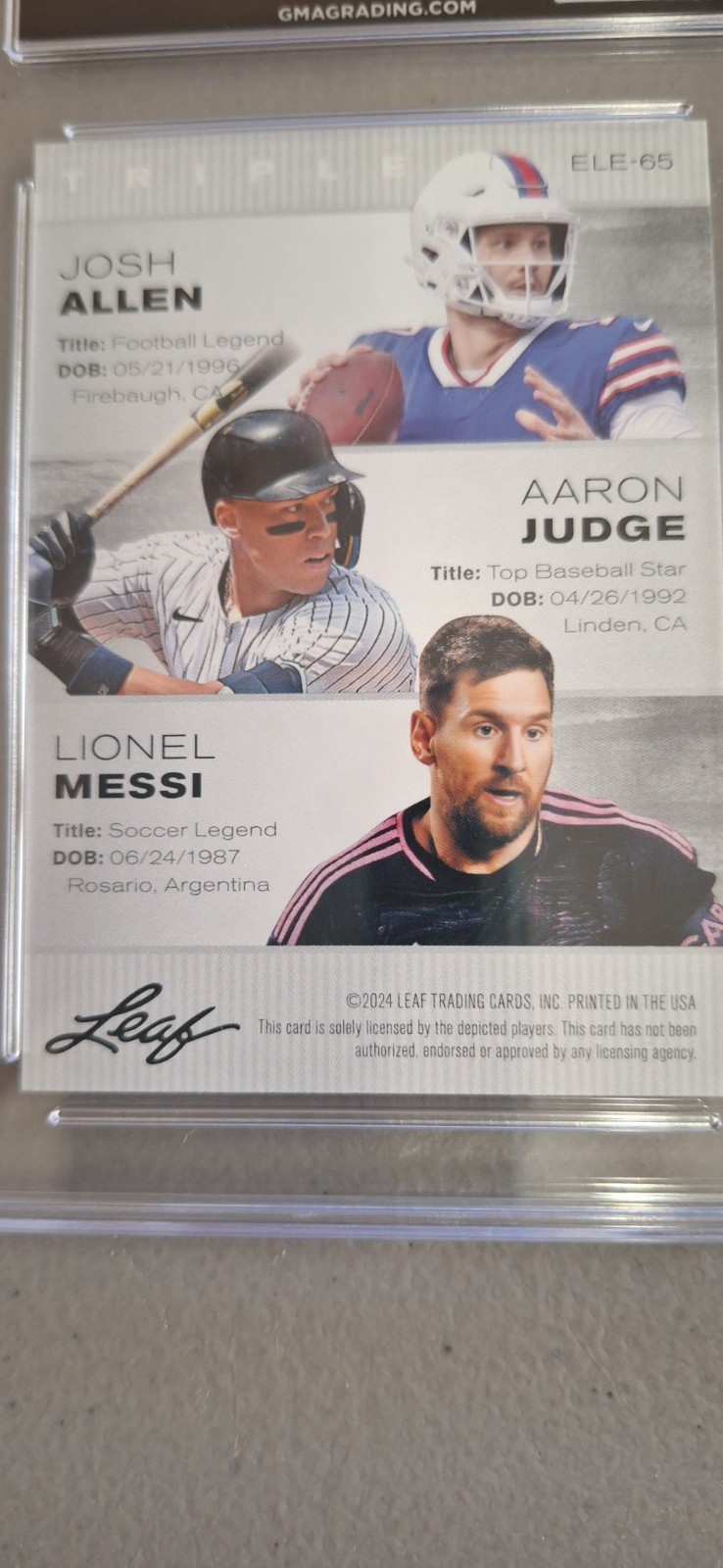 2024 Leaf Exclusive Legends Edition Allen/Judge/Messi #ele65 GMA Gem Mt 10