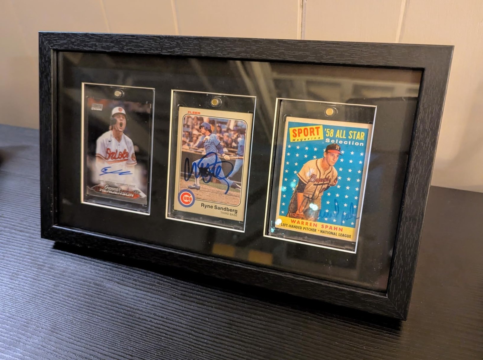 Trading Card Display Case 3 Wall & Tabletop Sport Football Baseball Wood Frame
